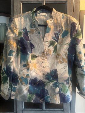 Coldwater Creek Multicolor Floral Stand-Collar Jacket